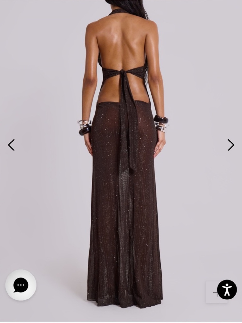Jaded London Moara Knit Plunge Maxi Dress in Brown with Sparkle - Picture 3 of 7